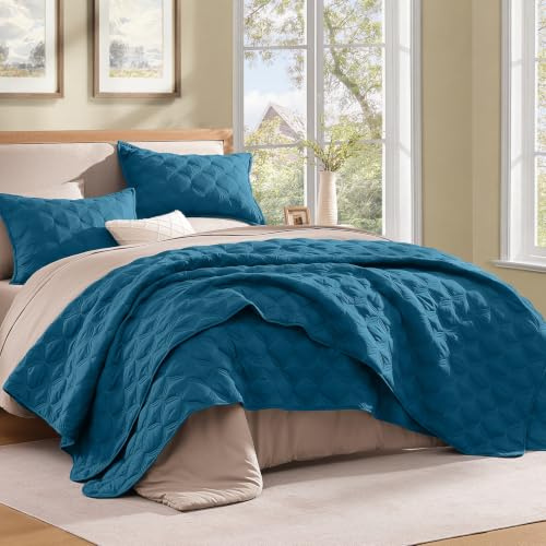 Litanika Queen Size Quilt Bedding Set Teal - Full Lightweight Comforter Bedspreads & Coverlets Turquoise - Bedding Cover Bed Decor All Season - 3 Pieces (1 Quilt, 2 Pillowcases)