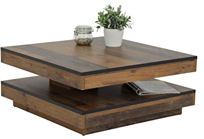 Hela Tische, Funktionscouchtisch Wohnzimmertisch Ben, Quadratisch, Holzwerkstoff melaminbeschichtet, Tischplatte drehbar 360°, Oldwood, 78 x 78 x 34cm