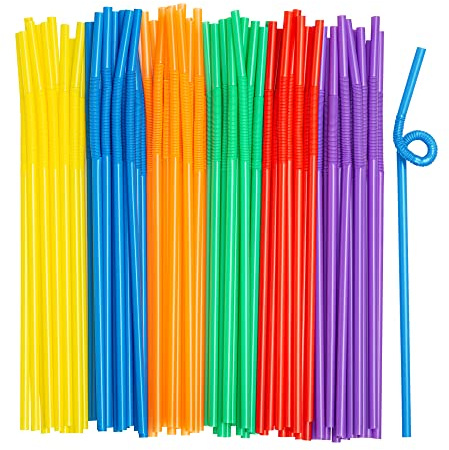 Comfy Package [300 Pack] 10.02High Long Flexible Straws, Disposable Plastic Drinking Straws - Assorted Colors
