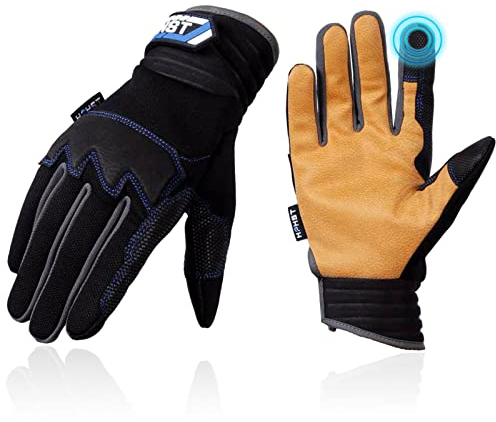 HPHST Arbeitshandschuhe für Männer und Damen, Professionelle haltbare synthetische Ziegenlederpalme Touchscreen Schutzhandschuhe Gartenhandschuhe für Gartenarbeit Konstruktion Reparatur Größe 9 (L)