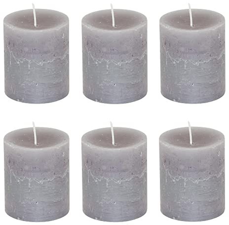 Stumpenkerzen Rustic 6er Set - Stumpenkerze, Blockkerze, Kerze, Adventskranz, Advent - Kein Ruß - Brenndauer: 30 Std. - viele Farben - 7x8 cm (Grau)