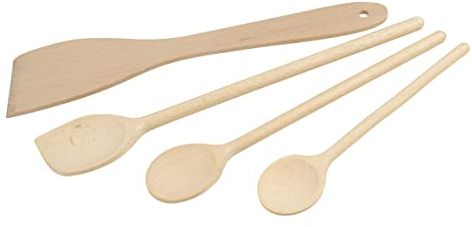 FACKELMANN 31125 4-teiliges Küchenhelfer-Set aus Holz mit Pfannenwender und Löffel, FSC-zertifiziertes Holz, 20 cm, 25 cm, 30 cm