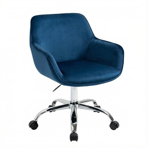 Sepnine Bürostuhl Samt, Schminkstuhl mit Rollen,Schreibtischstuhl Aesthetic Mädchen, Drehstuhl mit Silbernen Stuhlbeinen, Höhenverstellbar, Studie, Büro, Schlafzimmer, Bis 135 kg, Blau