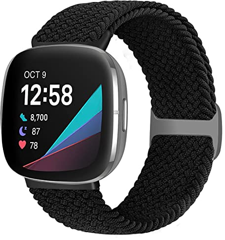 Enkic Geflochtenes Solo Loop Armband Kompatibel Mit Fitbit Versa 3/Sense, Elastisch Verstellbares Sport Ersatzband Nylon Uhrenarmband für Herren Damen