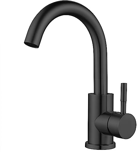Kohonby Wet Bar Sink Faucet Single Hole, Matte Black Single Handle Faucet for Kitchen or Bathroom Sink, Modern Stainless Steel Prep Sink Faucet Commercial Rv Sink Faucet Laundry Sink Faucet (No Drain)