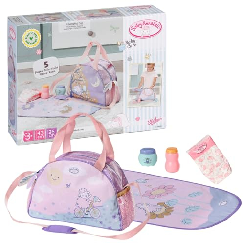 Baby Annabell Changing Bag 707432 - Storage Bag with Straps To Fit 36cm and 43cm Essentials - Doll Not Included - Suitable for Kids From 3+ Years