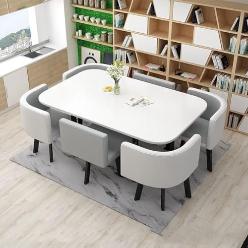 MAxba Rechteckig Esszimmergrupp Esstisch mit 6 Stühlen Set Küchentisch 90 * 150cm Konferenztisch Freizeit Couchtisch Set (Color : Grau)