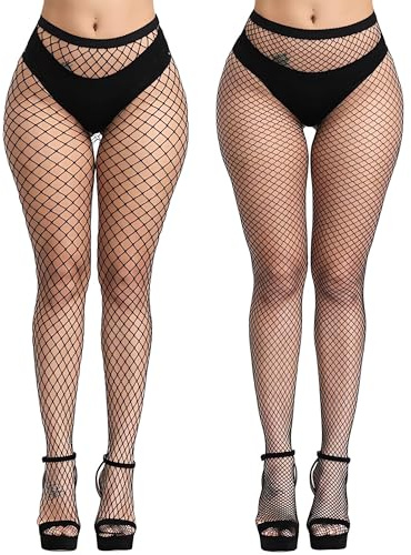 KLONKEE Medias de Rejilla Mujer de Cintura Alta, Pantimedias Elástico Negro, Sexy Para Mujer