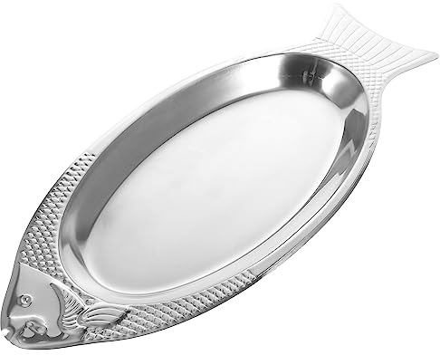 Yardwe Assiette en Forme De Poisson Plat De Service De Poisson en Acier Inoxydable Plateaux Décoratifs pour Servir De La Nourriture 39Cm