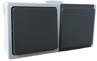 N&L Aufputz Kombination waagerecht - IP54 – Spritzwassergeschützt - Steckdose & Aus-/Wechselschalter - Ideal für Keller, Garage & Garten - Made in Germany - grau