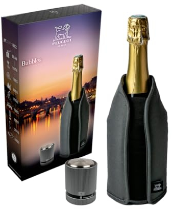 Frizz Kühlmanschette, grau & Champagnerverschluss Line in Carbon für Wein und Sekt