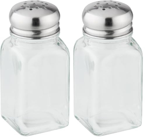 FACKELMANN Salero o pimentero cocina o mesa de cristal con tapa en acero inoxidable, capacidad de 75ml, 3,9x3,9x10cm, 1ud. (Paquete de 2)
