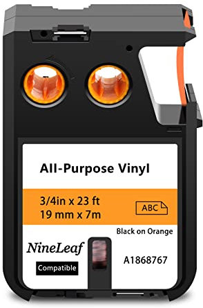 NineLeaf 1 Packung Ersatz für Dymo 1868767 A1868767 19mm x 7m 0.7'' 3/4 Zoll Schwarz auf Orange Bänder Allzweck Vinyl Industrie Schriftband für Rhino XTL-300 XTL-500 Beschriftungsgerät