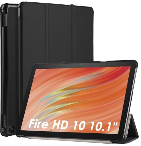 WD&CD Hülle kompatibel mit Amazon Fire HD 10 2023 10.1 Zoll, Schutzhülle Ultradünne PU Leder kompatibel mit Fire HD 10 2023 10.1 mit Standfunktion und Auto Schlaf/Wach-Schwarz