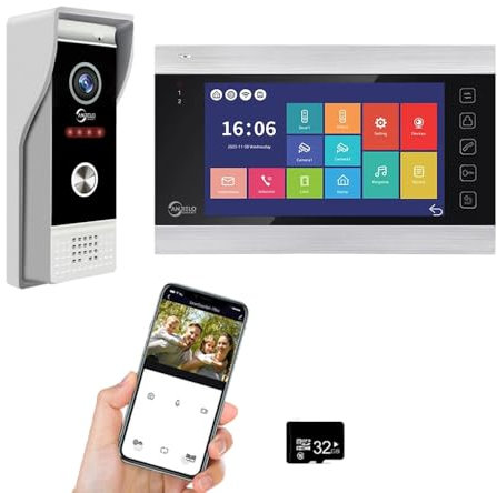 ANJIELO SMART 4-Wire Connection Tuya Visual Intercom System with 1080P HD Camera Wired Doorbell Camera WiFi Screen Monitor with Wide Angle Night Vision with Motion Detection