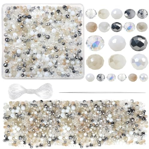 TOAOB 1000pz Perline Vetro Cristallo Sfaccettato 4mm a 8mm Series Bianche | Trasparente Perle Cristallo Ceco, Rondella, per Braccialetti Bigiotteria Collane Gioielli Fai Da Te