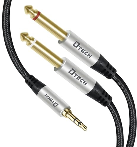 DTECH Cavo adattatore audio stereo da 3,5 mm a 1/4 TRS da 1/8 a doppio jack da un quarto di pollice TS 6,35 mm splitter Y per chitarra amplificatore cavo AUX (1,5 m)