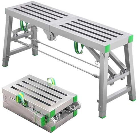 Fablestoryem Plataforma de Trabajo con Capacidad de Carga de 500kg, Plataforma de Trabajo de Altura Ajustable, Plataforma de andamio Plegable portátil,Marco de Trabajo, Taburete,140x30cm