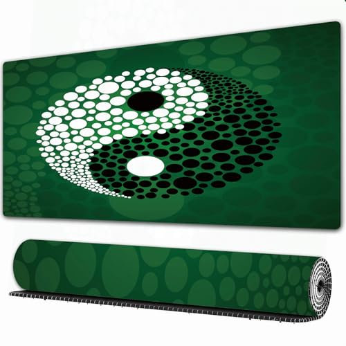 EOMKSE Mauspad Verlängertes großes Mauspad Schreibtischauflage,genähte Kanten Mauspad,Gummibasis,Abstrakter Stil Rauch grüne Linie Ornament Hintergrund Rahmen Yin-Yang-Zeichen,Gaming-Mauspad,30x80 cm