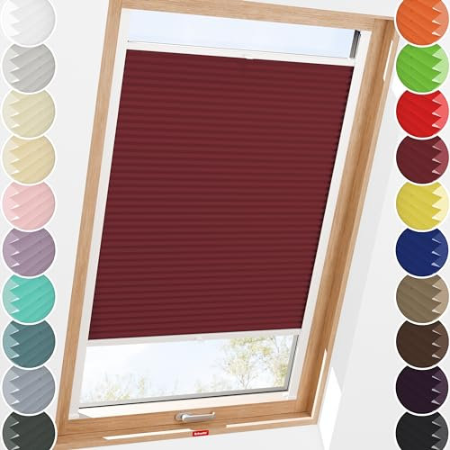 Schuette® Dachfenster Plissee mit Bohren zum Anschrauben ● Thermo Kollektion: Scarlet Wine (Rot) ● 60-69 x 200-230cm (Breite x Höhe) ● Suprafix Faltrollo Befestigung ● Bequeme Rollo