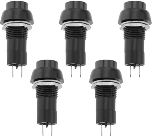 Create idea 5 Interruptores de Botón de Enganche 12mm SPST Interruptor Encendido Y Apagado Mini Interruptor Botón para Movilidad Scooter Coche Trompeta Lámpara de Mesa Timbre Casa Negro