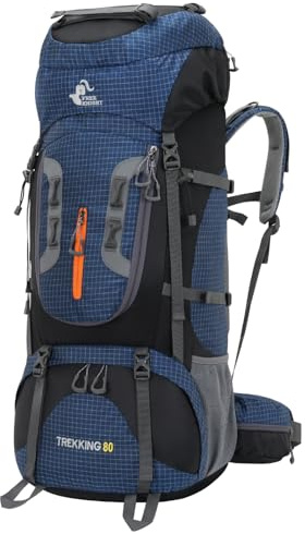 Bseash Mochila de camping impermeable de 80 litros con cubierta para la lluvia, mochila ligera de viaje para deportes al aire libre para escalada, azul navy, L