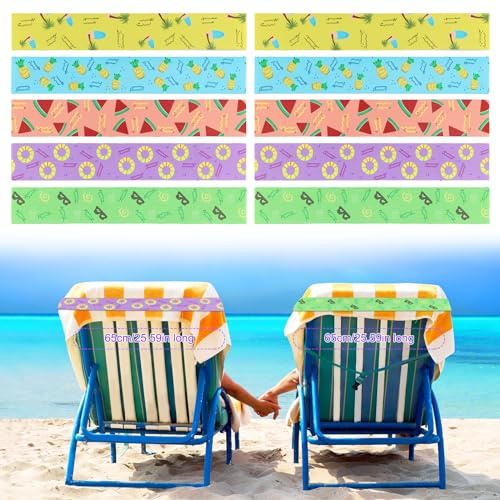 XIHIRCD 10 Pièces Bandes de Serviette de Plage, Pinces à Serviette Pince à Serviette de Plage Support Élastique Accessoires de Plage pour l'Été la Plage la Piscine Les Chaises de Croisière (5 Styles)