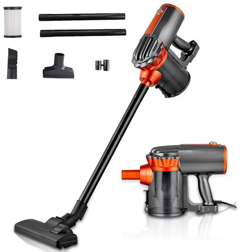 EagerMinds Aspiradora con cable de 600 W, 16 KPa 3 en 1, cable de 5 m, limpiador de vacío de 1,5 L, para suelos duros, pelo de animales, alfombra (rojo)