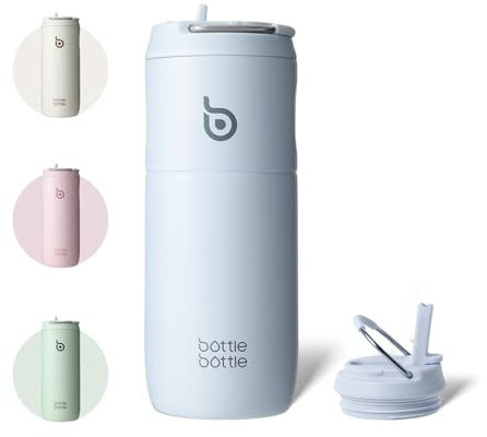 BOTTLE BOTTLE Insulated Water Bottle 500ML with Straw and Lid Stainless steel Sports Drink Flasks with Handle (baby blue)