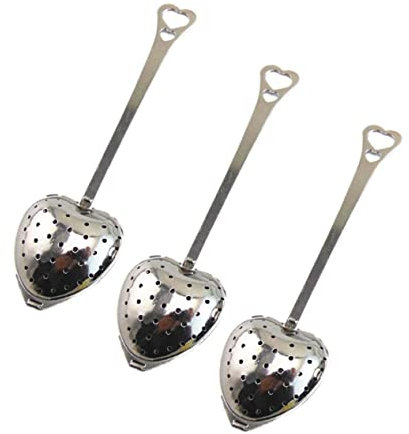PRETYZOOM 10pcs Heart Shaped Tea Infuser Strainer Stainless Steel Mesh Tea Filter Tool Long Handle for Teapot Brewing Spoon