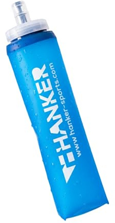 HANKER Botella de agua plegable tipo soft flask para running y trail | TPU sin BPA, boquilla ancha, válvula de mordida, plegable, congelable, 500 ml