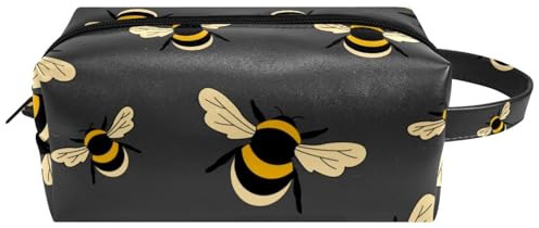 Reise-Kulturbeutel, Kosmetiktasche für Damen, Mikrofaser-Leder, Make-up-Tasche, Organizer mit Reißverschluss, niedliche Hummel auf grauem Hintergrund, multi, 8.2x3.1x3.5 in/21x8x9 cm, Kulturbeutel