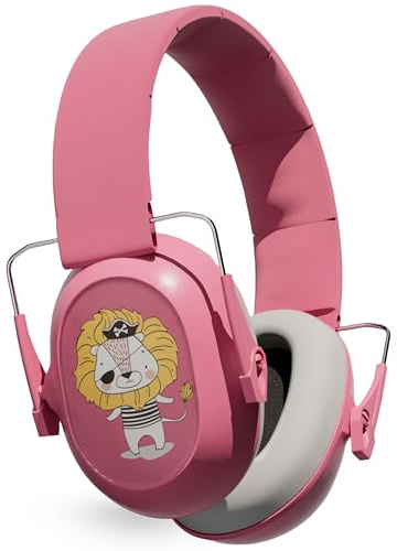 Naciya & Co Casque Anti-Bruit Enfant bébé noir – Réduction -25 dB | Design Lion Mignon | Coussinets Doux, Sans BPA, Certifié CE EN352 | Sac de Rangement Offert & Personnalisable avec le Prénom