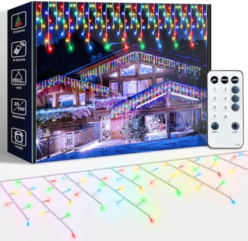 30M Cortina Luces Navidad Exterior, LED Luzes Natal Exterior Multicolor | Control Remote, IP65 Impermeable, 8 Modos, Memoria, Navidad Decoración para Ventana, Interior, Puerta