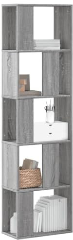 Gecheer Bücherregal, Raumteiler Regal mit 5 Böden, Grau Sonoma 45x23,5x162,5 cm, Holzwerkstoff, für Büro oder Zuhause