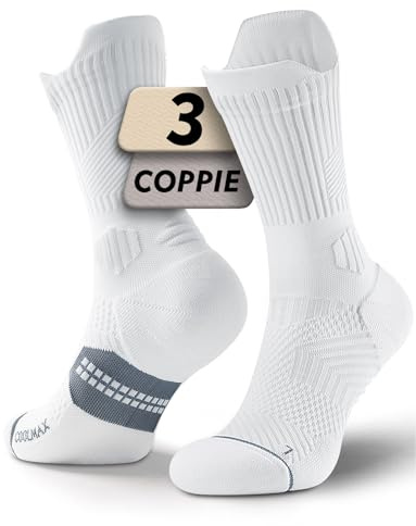 Juclise Calcétines de Compresión para Running Hombre Bambú Viscosa Coolmax® • Transpiración Activa Antirozaduras • Trekking/Gimnasio (FR/ES, Números, 38, 42, Regular, Regular, Blanco)