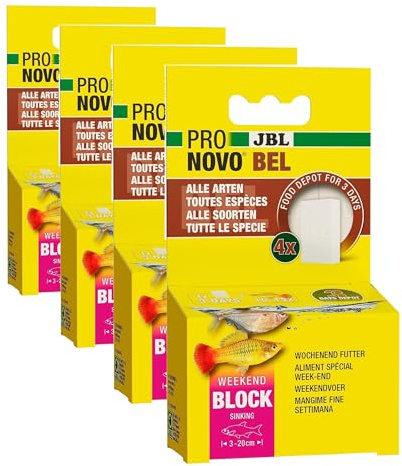 JBL PRONOVO Bel Weekend, Wochenendfutter für alle Süßwasser-Aquarienfische, 4 Futterblöcke (Packung mit 4)