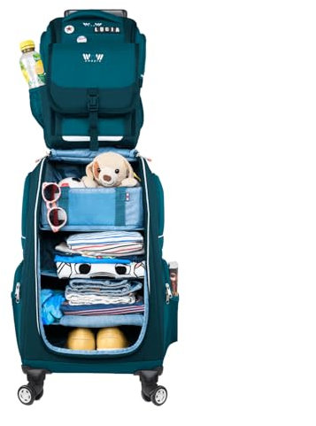 WOW people Kinder Schranktrolley Set – 3-in-1 Trolley, Rucksack und Kulturtasche – mit Rollen, höhenverstellbarem Griff, geräumig & modular – Praktischer Kindertrolley für Reisen & unterwegs (Petrol)