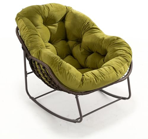 AUKWIK Schaukelstuhl Outdoor bequemer Garten Relaxsessel XXL Lesesessel mit Polsterung für Balkon, Wohnzimmer und Terrasse, Olivgrün