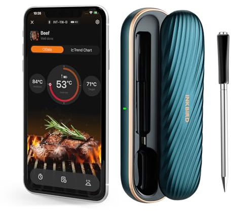 Inkbird INT-11X-B Fleischthermometer kabellos, Bluetooth Grillthermometer | IP67 wasserfest, Bratenthermometer Backofenthermometer for Backofen Grill Smoker Rotisserie Airfryer Ofen