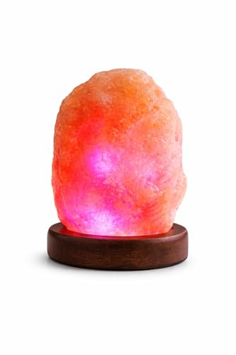 HEIMTEX Himalaya USB-LED-Salzkristalllampe mit Farbwechsel – Salzlampe in natürlicher Form aus der Salzserie Pakistan – Salzsteinlampe mit Sockel und Glühbirne aus reinem Salzstein
