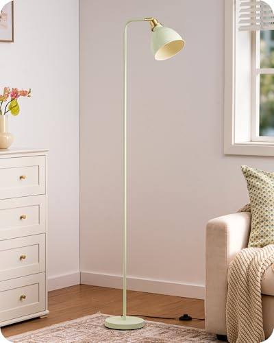 EDISHINE Lampada da Terra Industriale, Lampada Vintage con paralume in metallo, testa regolabile, portalampada E27, Lampada da Lettura per Soggiorno e Ufficio, con Lampadina LED inclusa, verde chiaro