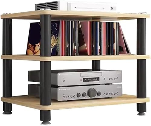LyzqxHL Mensola for giradischi, mobiletto portaoggetti a torre, supporto audio-video moderno, mobiletto stereo in legno a 1/2/3/4 ripiani(Yellow,3 Tier)