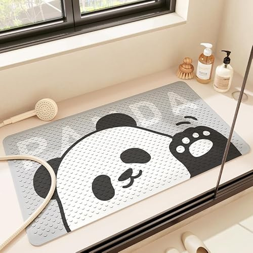 Antideslizante Bañera 40X70Cm Panda Gris Alfombra Baño Ducha con Ventosas,para Bañera Infantil,Lavables A Máquina Suave Alfombra De Baño