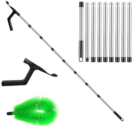 Storystore Gutter Cleaning Tool, 360cm Extendable Roof Gutter Cleaner Equipment, Gutter Cleaning Brush & Leaf Shovel & 9Pcs Telescopic Poles for Cleaning Leaves Window Gutter Hanging Light Spider
