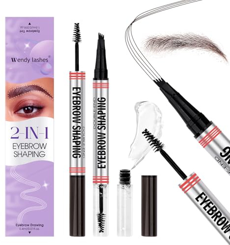 Eyebrow Pencil with Brow Gel 2-in-1,Dark Brown Waterproof eyebrow pen with 4 Micro-Fork Tip,Clear Smudgeproof Gel for Long Lasting Results,Long-Lasting Brow Definition(ST-eyebrow pen-03SZ)
