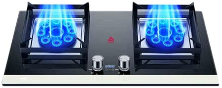 Cuisinière À Gaz 2 Feux 5,2 KW, Minuterie Indépendante Double Face, Panneau En Verre Trempé For Éviter Les Fuites De Gaz Ensemble GPL/gaz Naturel(NG)