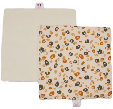 C de B Les cousettes de Bobinette – Set di 2 salviette per il viso, skincare, spugna in bambù extra morbido e cotone, 21 x 21 cm, fatte a mano, produzione francese (Crema Fantasia)