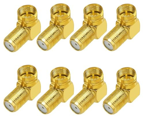 MejaRizon 8 Stück F Stecker Winkel Sat Adapter, F Winkelstecker Winkeladapter 90 Grad Sat F-Adapter F-Buchse 7mm Kupplung Vergoldet, Koaxialkabel F Winkelstecker Winkeladapter, für Antennenkabel