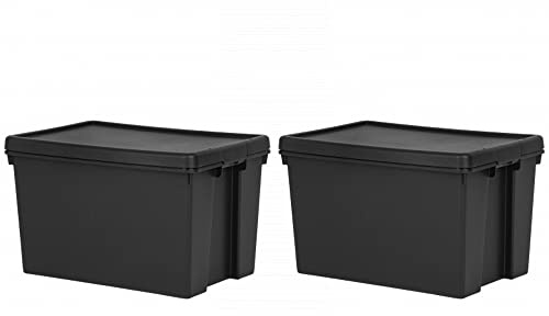 M1SS 2 X 62L Extra Large Black Wham Bam 100% Recycled Plastic Containers with Lid Stackable Strong Heavy Duty Storage Box Organiser Toys Shoes Storage Box for Garage Home Office